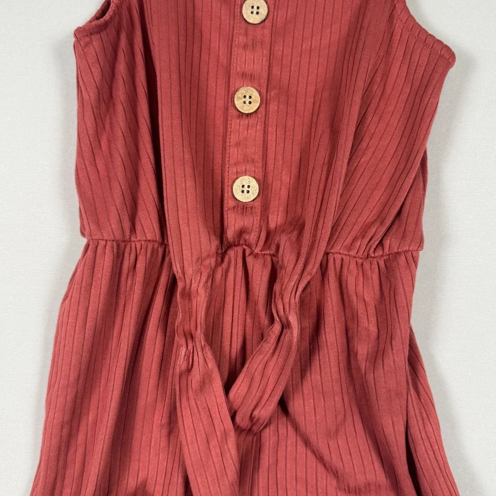Lily Bleu Romper Set Kids Size 7 Rust Red Floral Ribbed 2pc NWOT